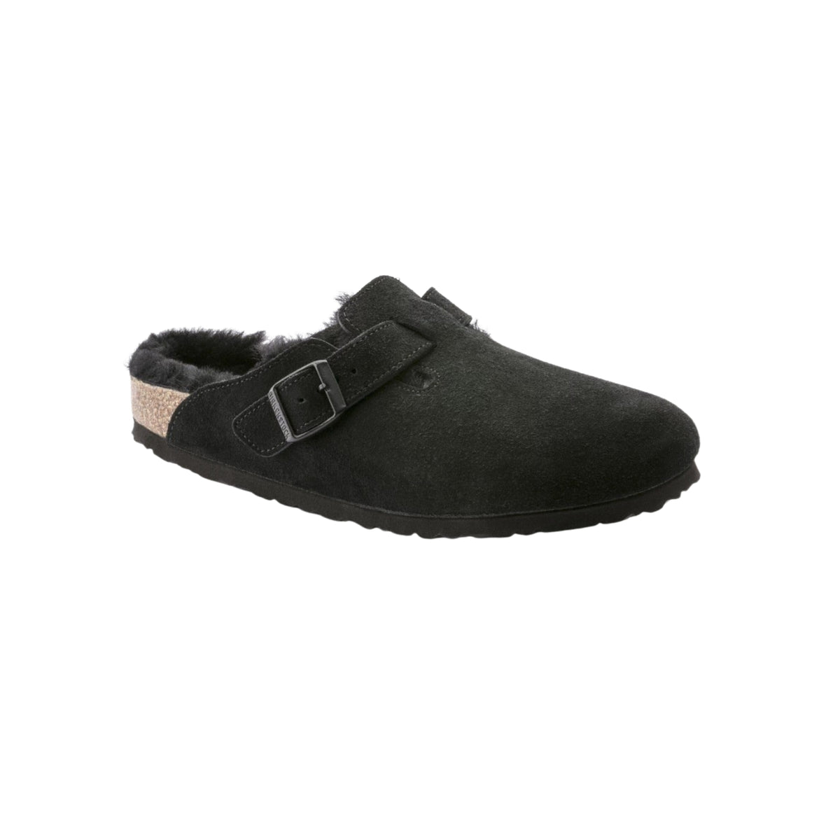 Birkenstock Boston VL Shearling Suede Leather Black Unisex Clog Sandal