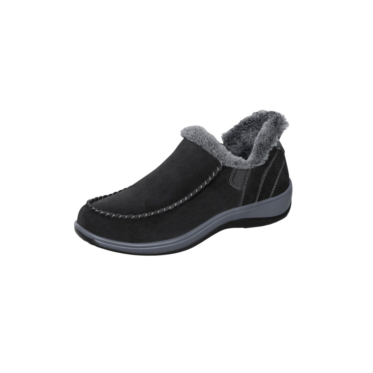 Orthofeet Women's Lorin Hands-Free Suede Orthopedic Slippers-Black