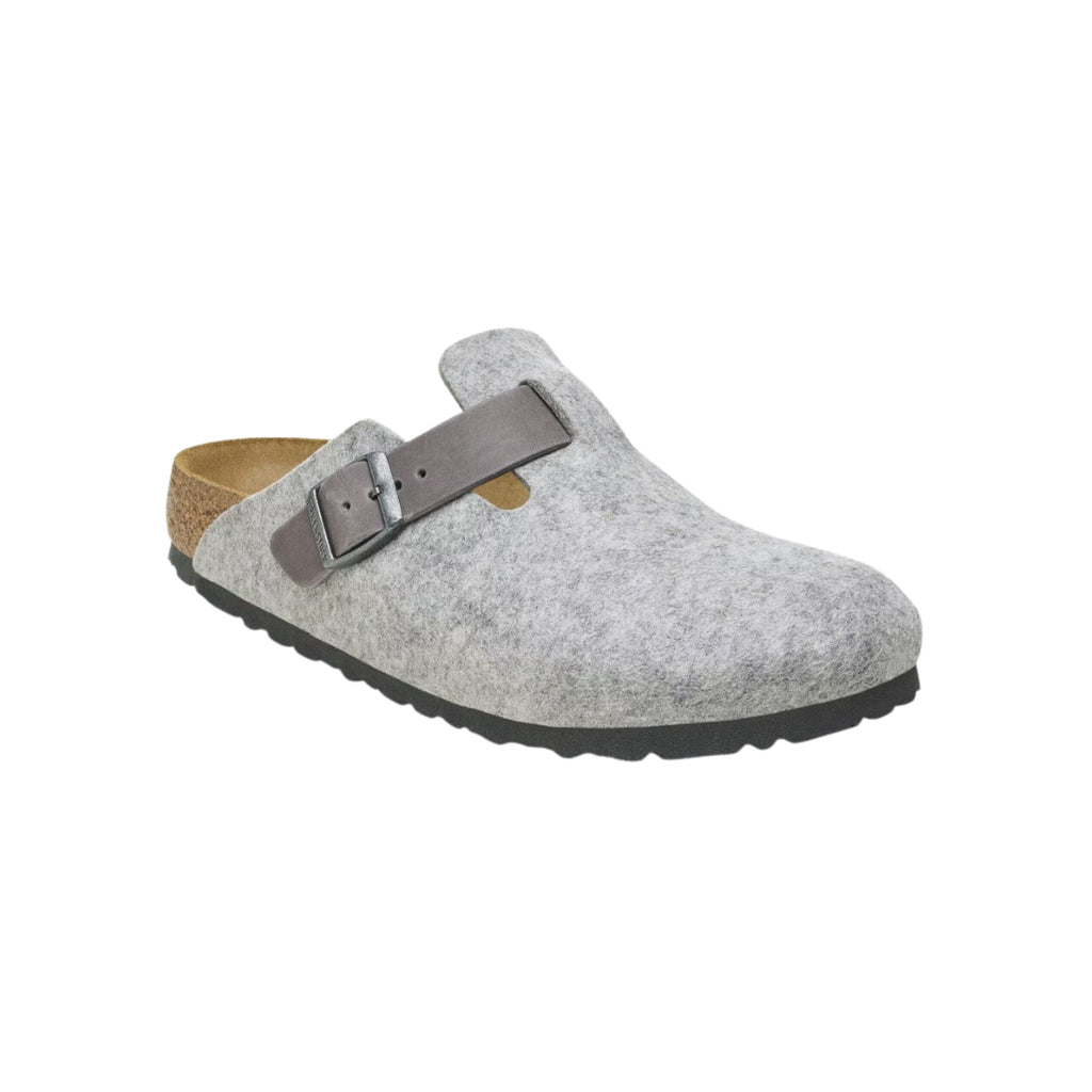 Birkenstock Unisex Boston Clog Sandals Natural Leather-Felt - Light Gray