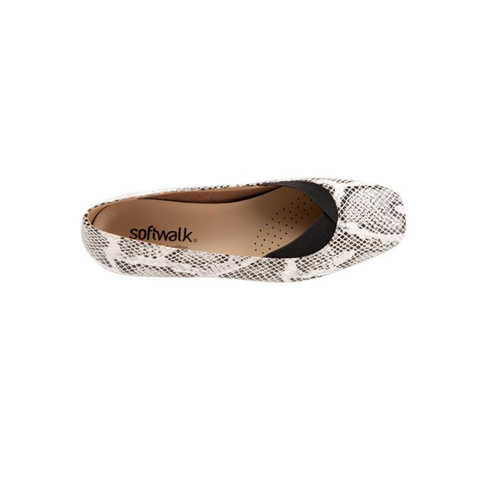 SoftWalk Women's Viana Leather Comfort Loafer Flat - Black White Snake