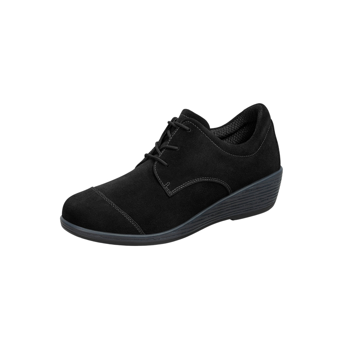 Orthofeet Women's Eleanor - Wedge Casual Oxford Shoe - Black
