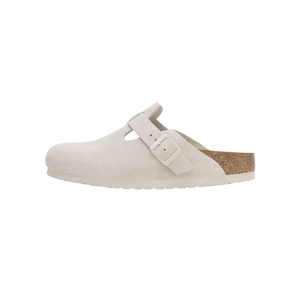 Birkenstock Boston Soft Footbed Suede Clog – Unisex, Antique White Color