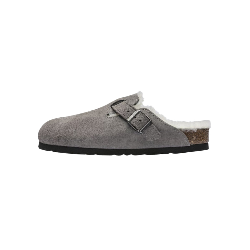 Birkenstock Boston VL Shearling Suede Leather Clog Sandal - Stone Coin