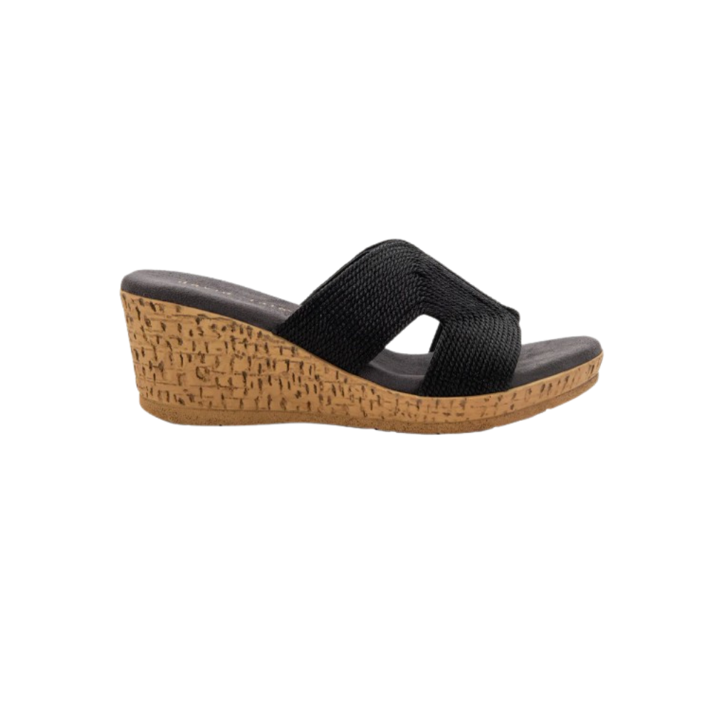 David Tate Women's Vibe Wedge Slide Sandal - Black Rayon Fabric