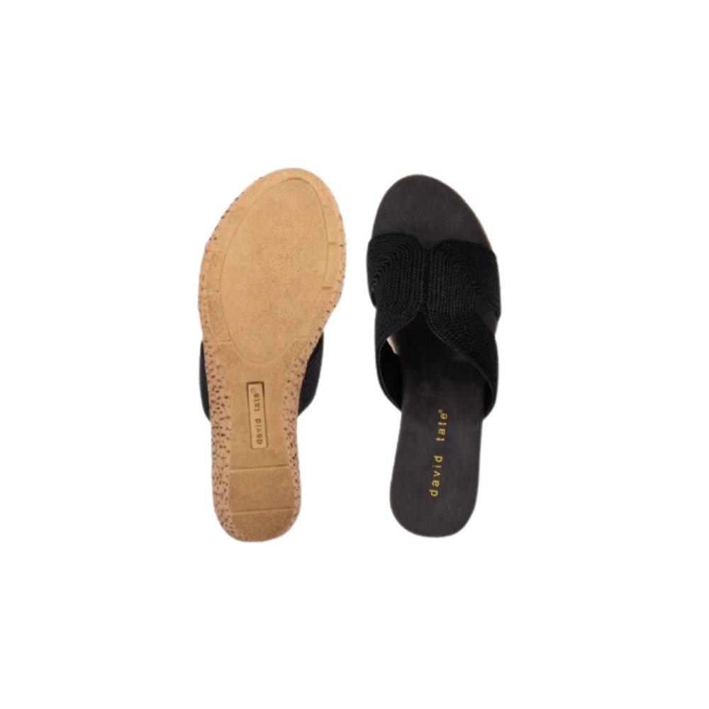 David Tate Women's Vibe Wedge Slide Sandal - Black Rayon Fabric