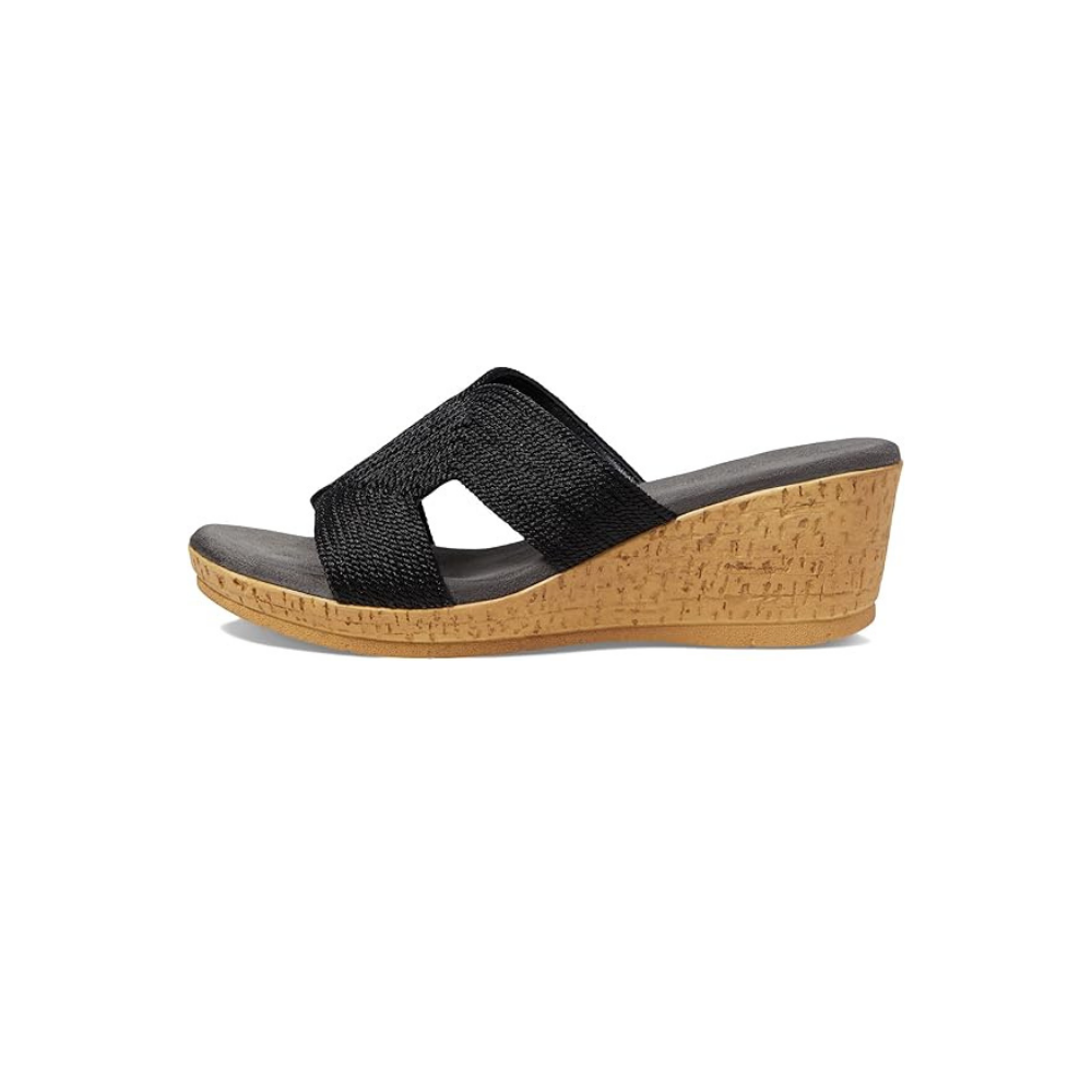 David Tate Women's Vibe Wedge Slide Sandal - Black Rayon Fabric