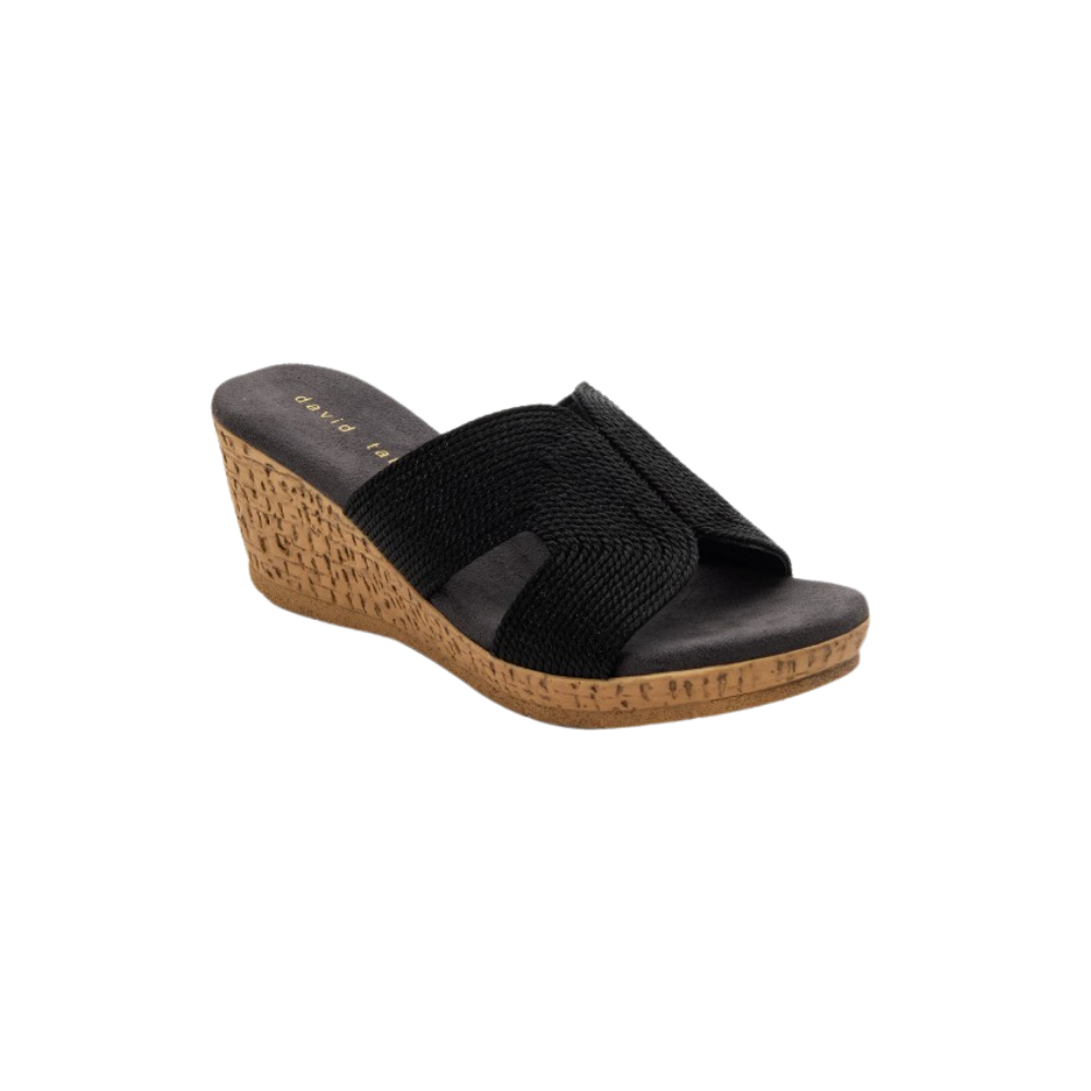 David Tate Women's Vibe Wedge Slide Sandal - Black Rayon Fabric