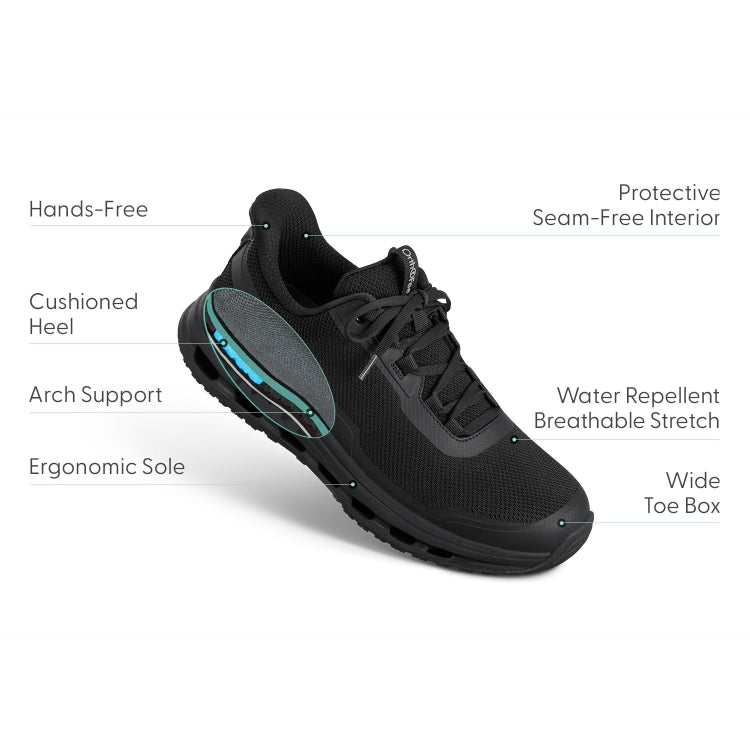 Orthofeet Shoe Journey Men’s Hands-Free Sneaker - Black/Black  - Ergonomic Slip-On