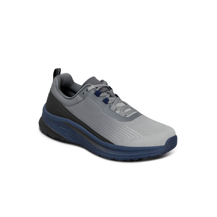 Orthofeet Race Men’s Comfort Walking Shoe - Gray/Navy  - Spacious Fit Athletic Sneaker