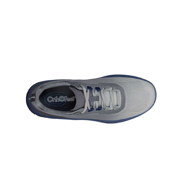 Orthofeet Race Men’s Comfort Walking Shoe - Gray/Navy  - Spacious Fit Athletic Sneaker