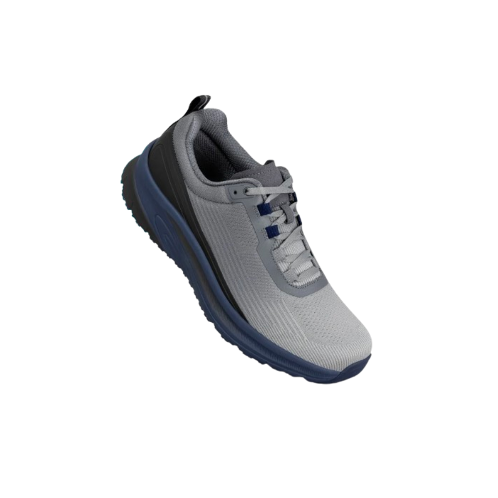 Orthofeet Race Men’s Comfort Walking Shoe - Gray/Navy  - Spacious Fit Athletic Sneaker