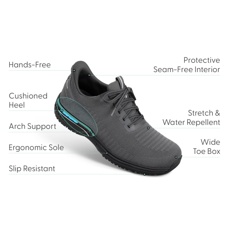 Orthofeet Yari Men’s Hands-Free Sneaker - Gray - Water-Repellent & Ergonomic