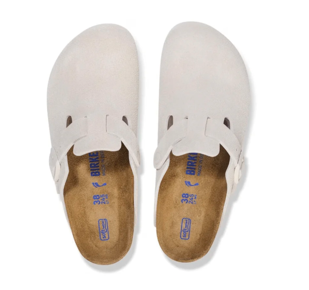 Birkenstock Boston Soft Footbed Suede Clog – Unisex, Antique White Color