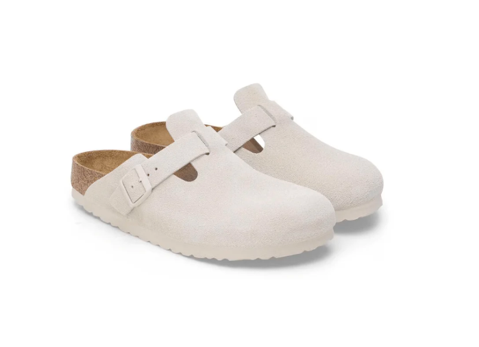 Birkenstock Boston Soft Footbed Suede Clog – Unisex, Antique White Color