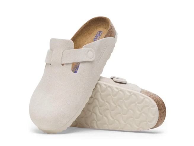 Birkenstock Boston Soft Footbed Suede Clog – Unisex, Antique White Color