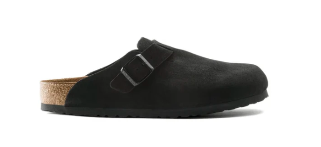 Birkenstock Boston Soft Footbed Unisex Suede Leather Clog Sandals - Black