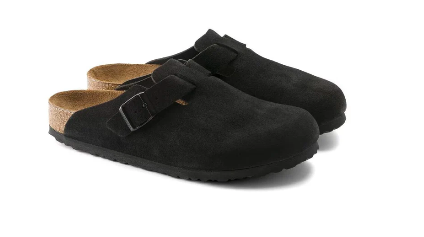 Birkenstock Boston Soft Footbed Unisex Suede Leather Clog Sandals - Black
