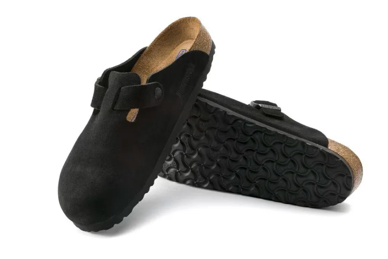 Birkenstock Boston Soft Footbed Unisex Suede Leather Clog Sandals - Black