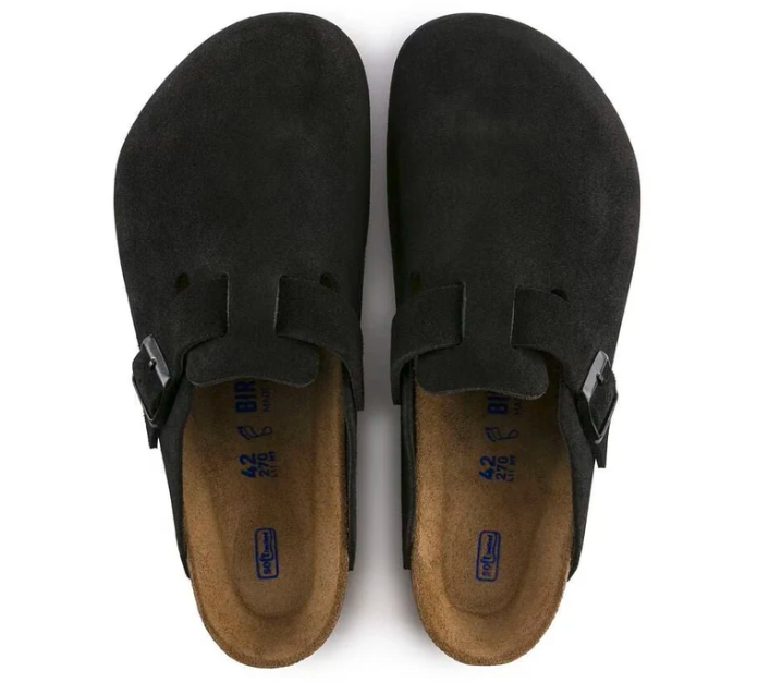 Birkenstock Boston Soft Footbed Unisex Suede Leather Clog Sandals - Black