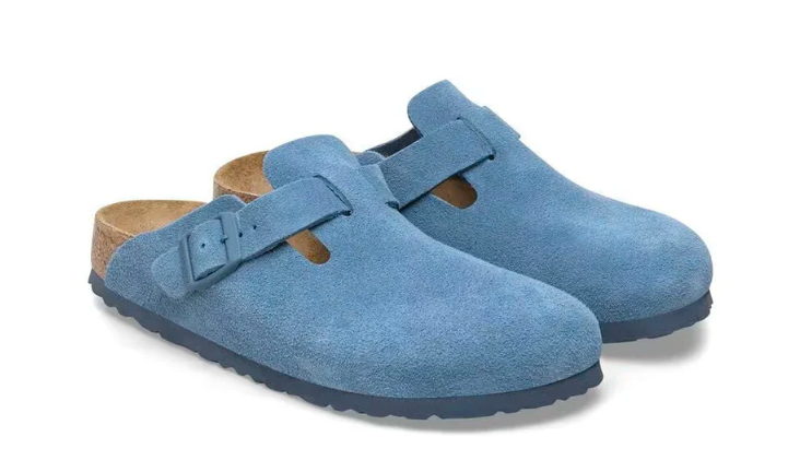 Birkenstock Boston Soft Footbed Unisex Suede Leather Clog Sandals - Elemental Blue