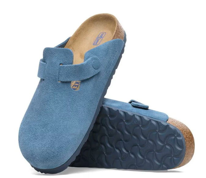 Birkenstock Boston Soft Footbed Unisex Suede Leather Clog Sandals - Elemental Blue