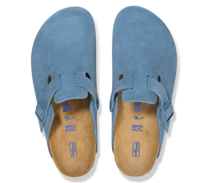 Birkenstock Boston Soft Footbed Unisex Suede Leather Clog Sandals - Elemental Blue