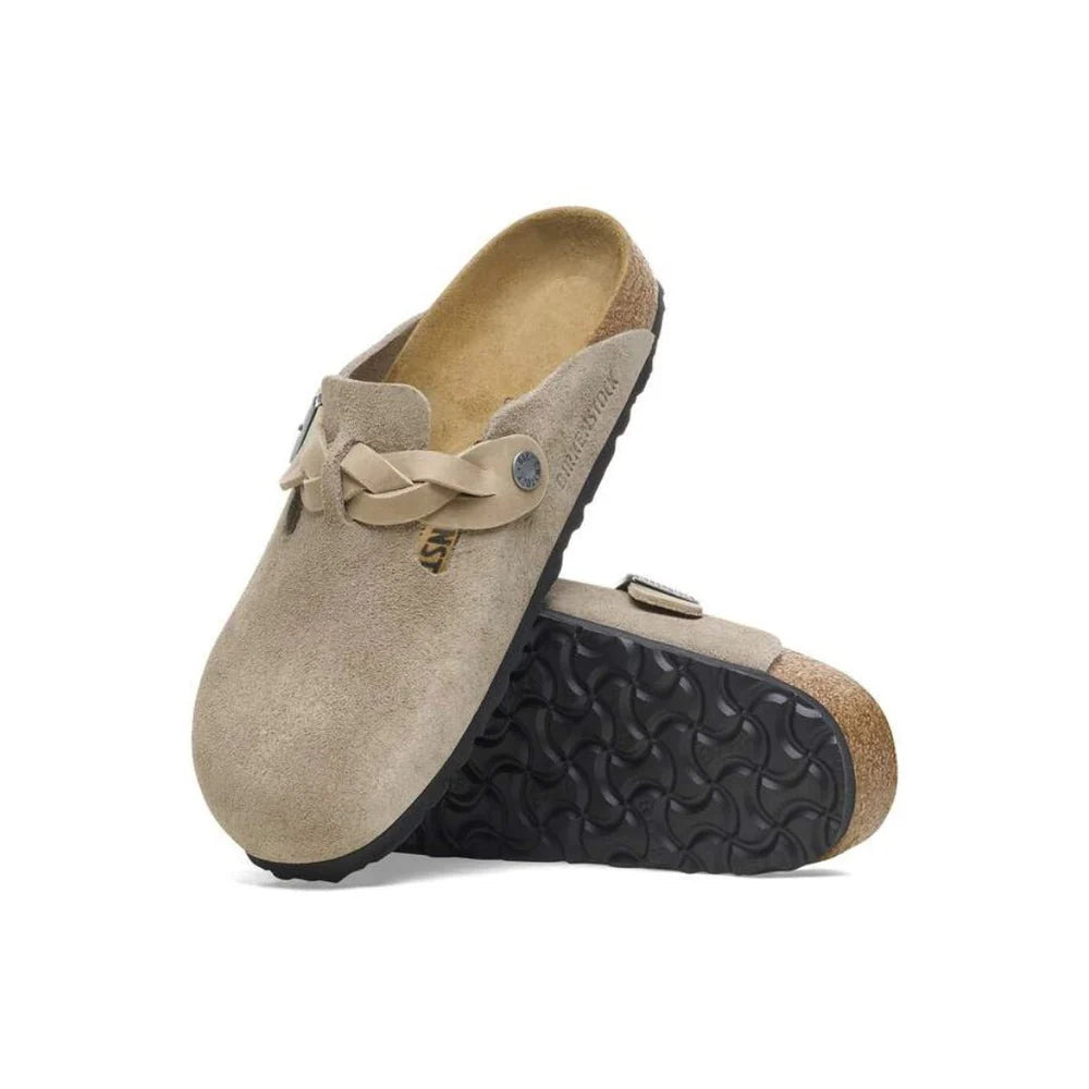Birkenstock Boston Braid Suede Leather Taupe Unisex Clog Sandal