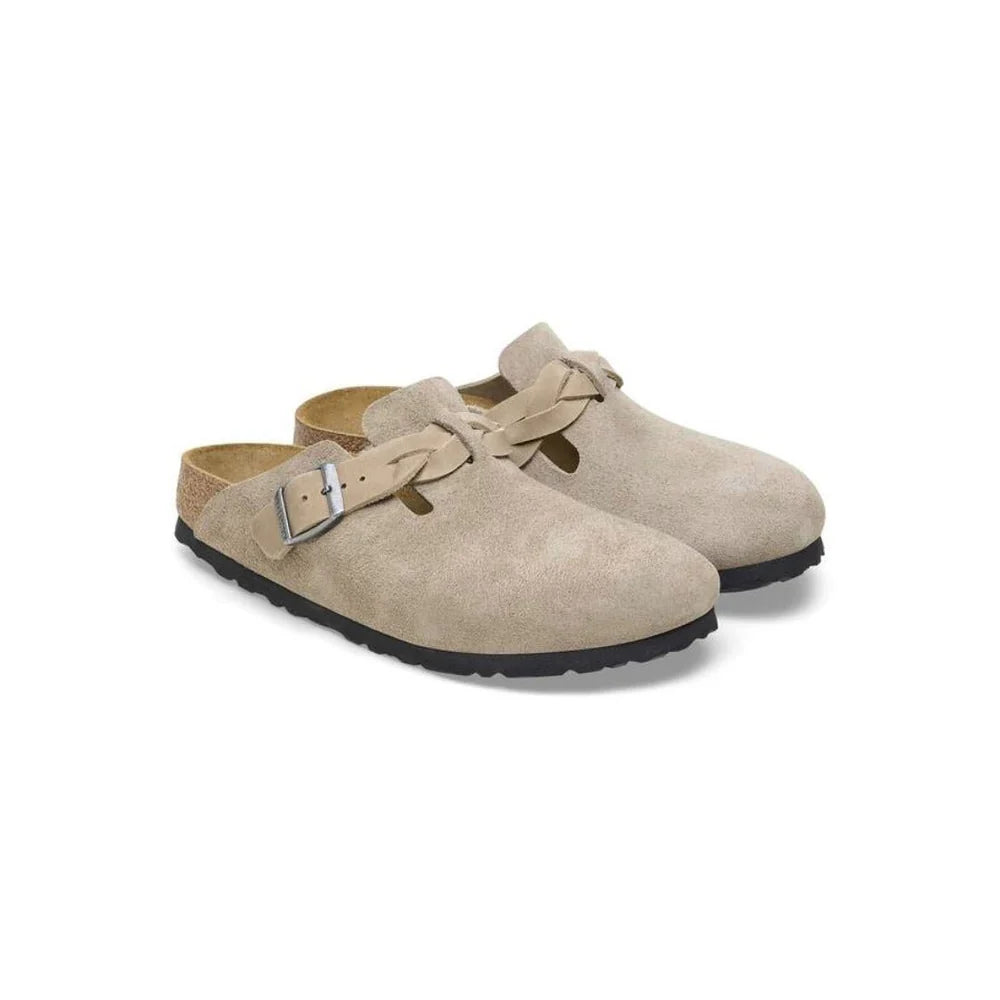 Birkenstock Boston Braid Suede Leather Taupe Unisex Clog Sandal