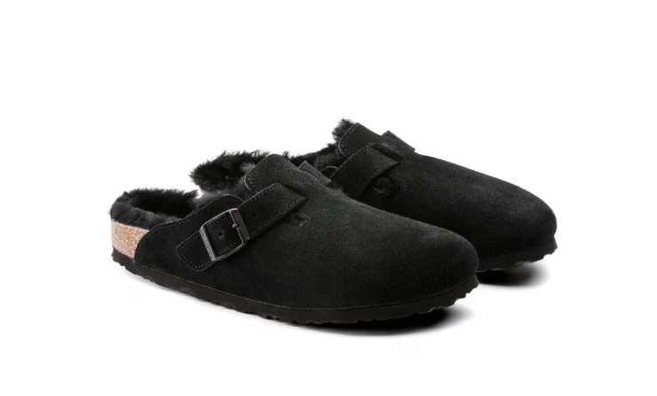 Birkenstock Boston VL Shearling Suede Leather Black Unisex Clog Sandal