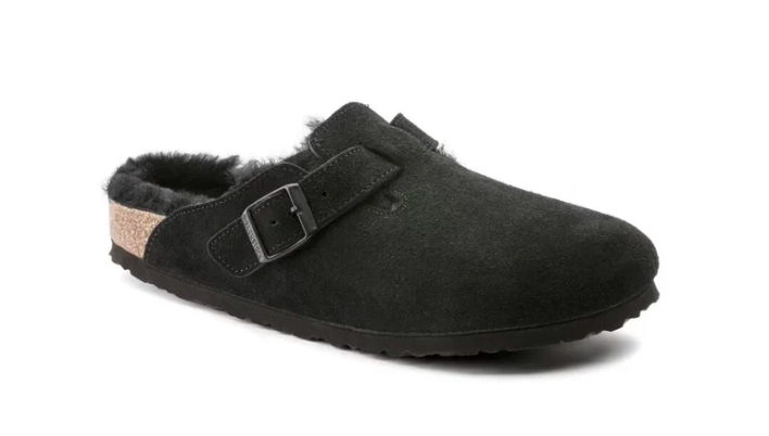 Birkenstock Boston VL Shearling Suede Leather Black Unisex Clog Sandal