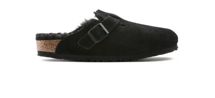 Birkenstock Boston VL Shearling Suede Leather Black Unisex Clog Sandal