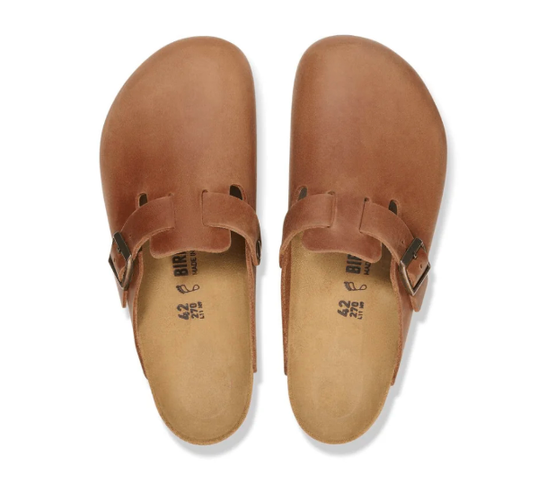 Birkenstock Boston BS Oiled Leather Clog Sandals - Cognac