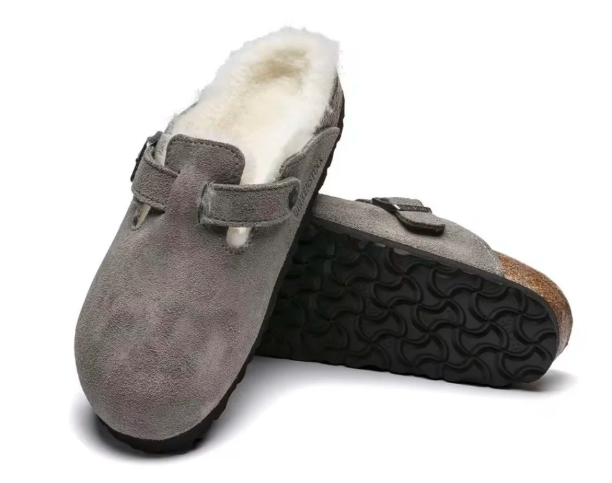 Birkenstock Boston VL Shearling Suede Leather Clog Sandal - Stone Coin