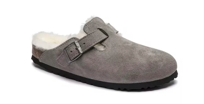 Birkenstock Boston VL Shearling Suede Leather Clog Sandal - Stone Coin