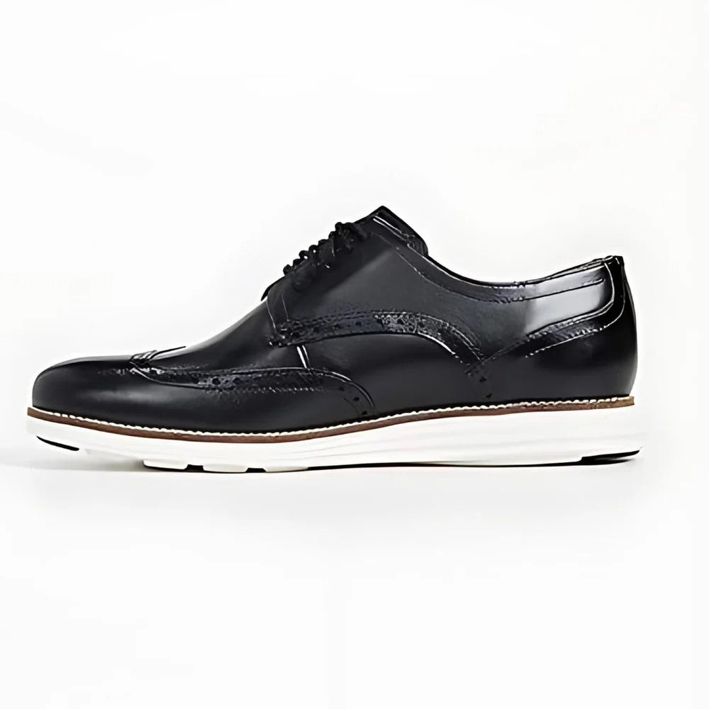 Cole Haan Men Original Grand Wingtip Oxford Leather Black White Shoes