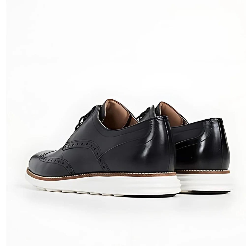 Cole Haan Men Original Grand Wingtip Oxford Leather Black White Shoes