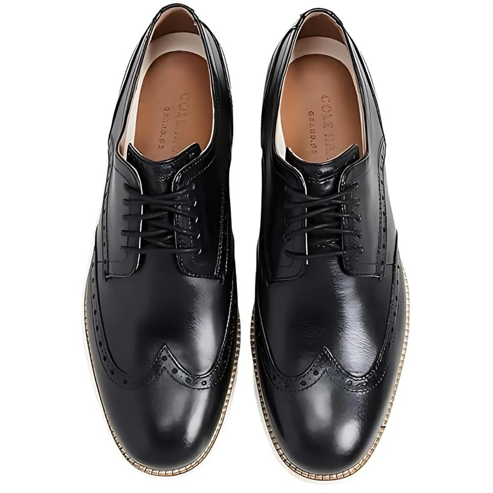 Cole Haan Men Original Grand Wingtip Oxford Leather Black White Shoes