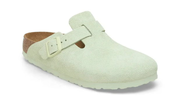 Birkenstock Boston Unisex Soft Footbed Suede Clog Sandals - Faded Lime