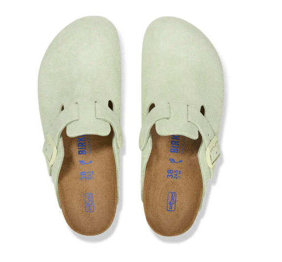 Birkenstock Boston Unisex Soft Footbed Suede Clog Sandals - Faded Lime