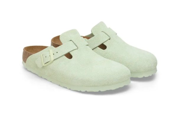 Birkenstock Boston Unisex Soft Footbed Suede Clog Sandals - Faded Lime