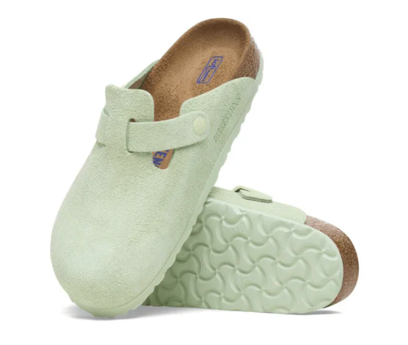 Birkenstock Boston Unisex Soft Footbed Suede Clog Sandals - Faded Lime