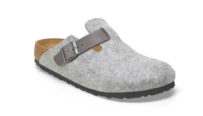 Birkenstock Unisex Boston Clog Sandals Natural Leather-Felt- Light Gray