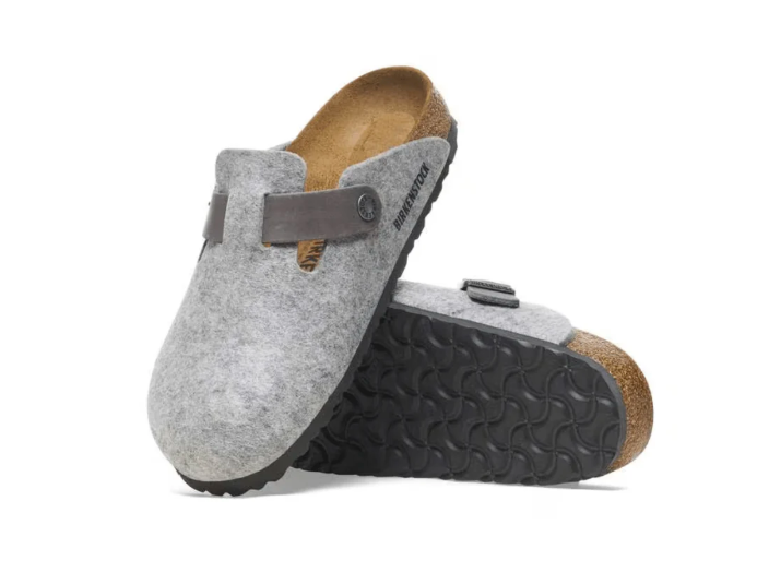 Birkenstock Unisex Boston Clog Sandals Natural Leather-Felt- Light Gray
