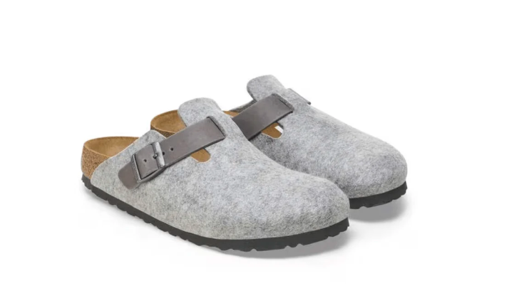 Birkenstock Unisex Boston Clog Sandals Natural Leather-Felt- Light Gray