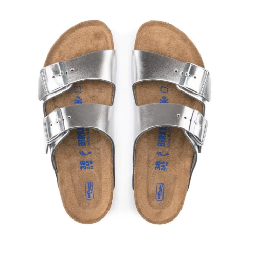 Birkenstock Unisex Arizona Soft Footbed - Metallic Silver