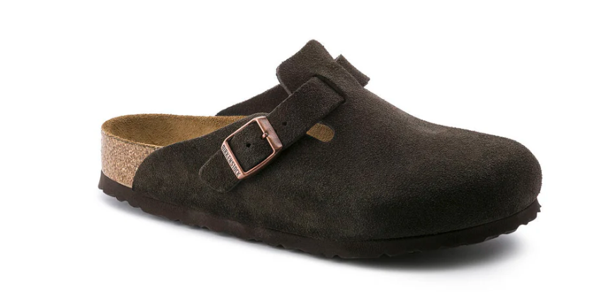 Birkenstock Boston Soft Footbed Suede Leather Clog Sandals - Mocha