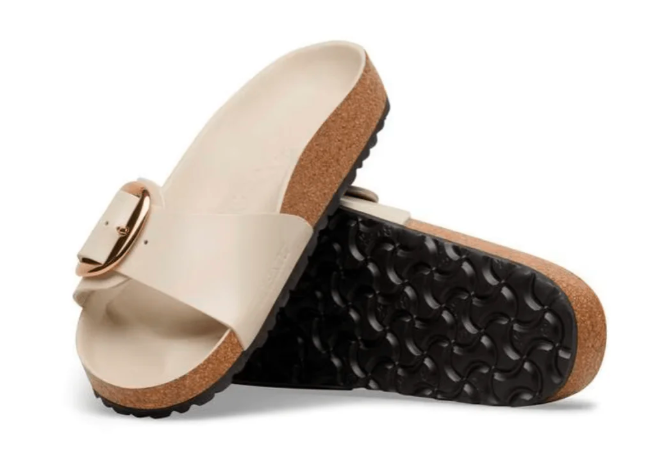 Birkenstock Madrid Big Buckle | Oyster Hex Patent Natural Leather (Narrow Fit)