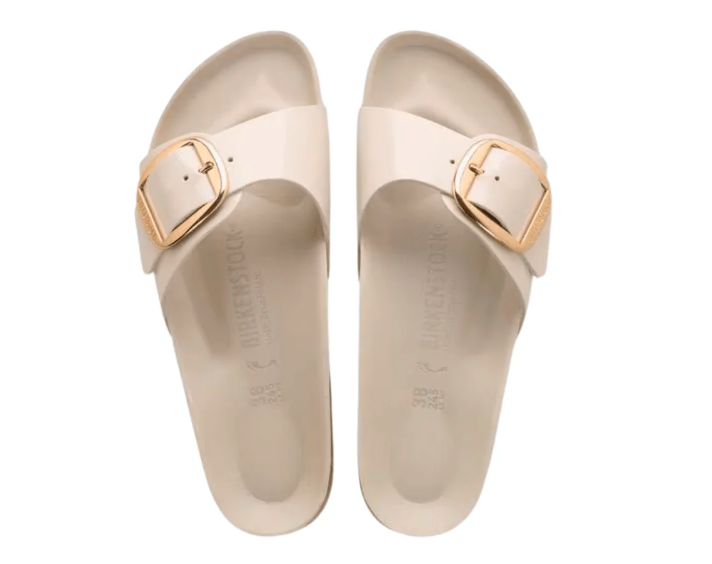Birkenstock Madrid Big Buckle | Oyster Hex Patent Natural Leather (Narrow Fit)