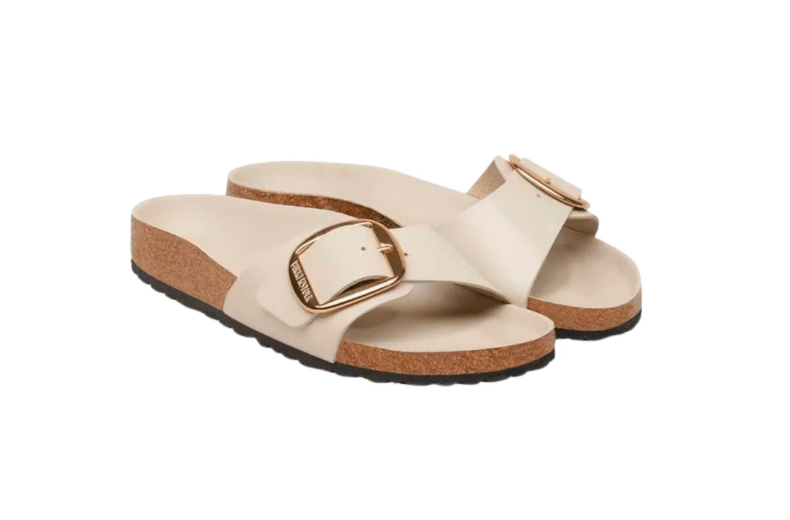 Birkenstock Madrid Big Buckle | Oyster Hex Patent Natural Leather (Narrow Fit)