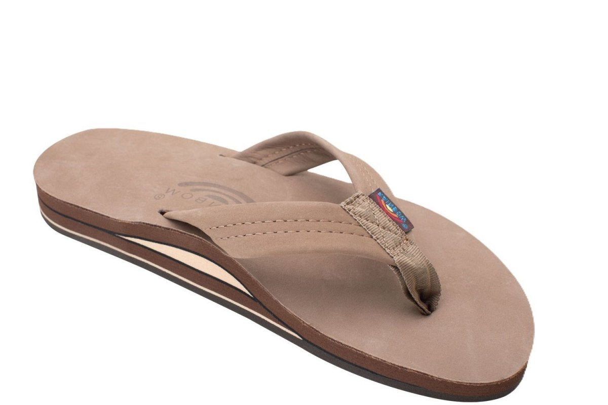 Rainbow Sandals Men's Leather Double Layer Wide Strap Leather Flip Flop -Dark Brown